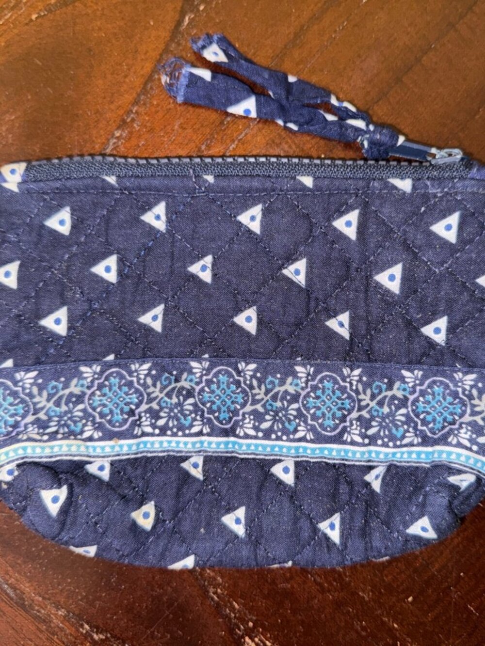 Taylor Layne Quilted Cotton Small Zip Bag Navy Geometric Floral Pattern GUC